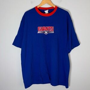 New York Giants Mens T Shirt Sz XL NFL Stitched Spell Out Blue Red Ringer NY